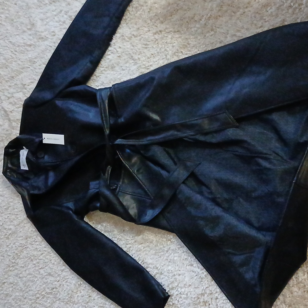 Rebecca Minkoff Sb Vegan Leather Coat W/belt - Picture 7 of 9